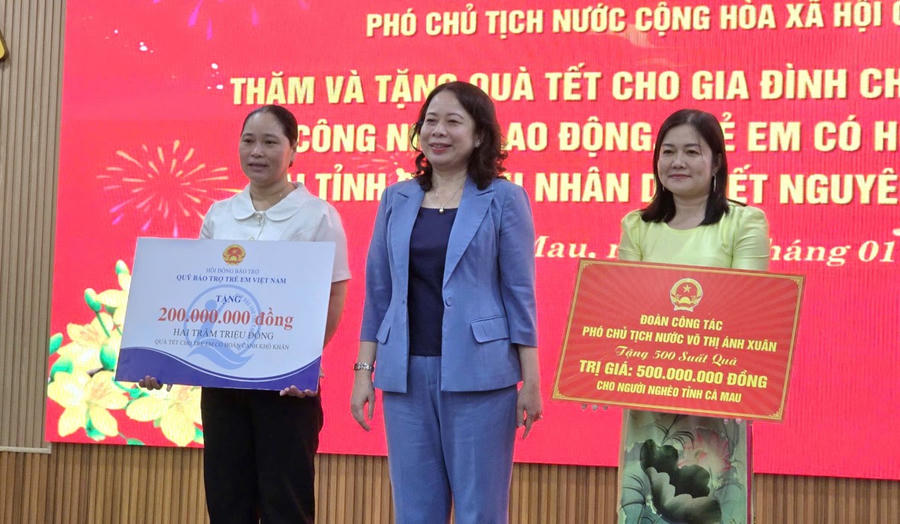 Phó Chủ tịch nước Võ Thị Ánh Xuân cùng lãnh đạo tỉnh Cà Mau, tặng quà Tết cho gia đình chính sách, người nghèo, công nhân lao động, trẻ em có hoàn cảnh khó khăn tại tỉnh Cà Mau.