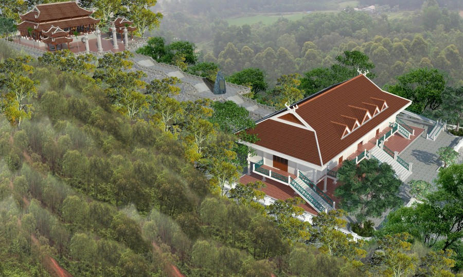 Phối cảnh Nhà tưởng niệm Chủ tịch Hồ Chí Minh tại Di tích Đồi E2, Điện Biên Phủ.