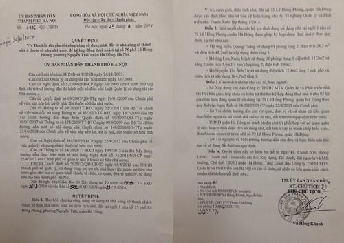 Quyết định 4416/QĐ-UBND ngày 25/8/2014 của UBND thành phố Hà Nội do ông Vũ Hồng Khanh ký ban hành.
