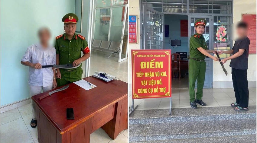 Công an vận động người dân tự nguyện giao nộp vũ khí, công cụ, vật liệu nổ (CACC).