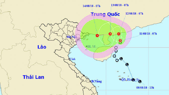 ATNĐ quét ngang bờ biển Trung Quốc, hướng vào Việt Nam. Ảnh: NCHMF