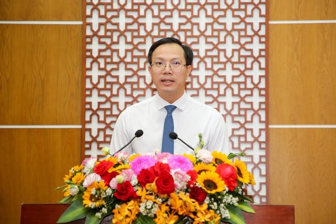Ông Đoàn Trung Kiên phát biểu nhận nhiệm vụ tại Hội nghị Ban Chấp hành Đảng bộ tỉnh Tây Ninh lần thứ 55. (Ảnh: TTXVN)