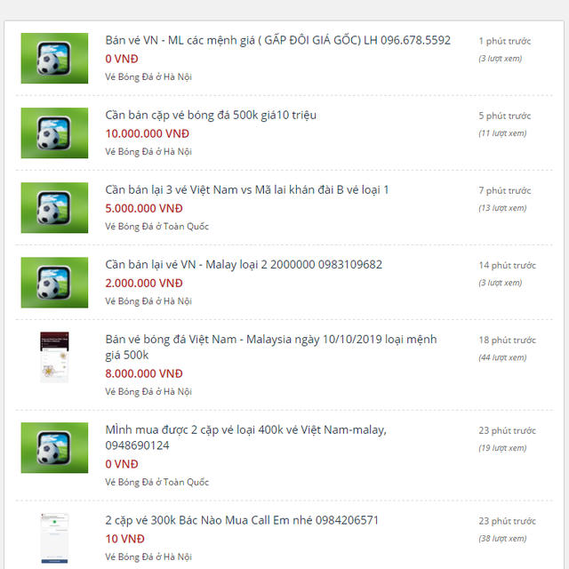 Giá vé chợ đen bị đẩy lên gấp nhiều lần so với giá trị thực