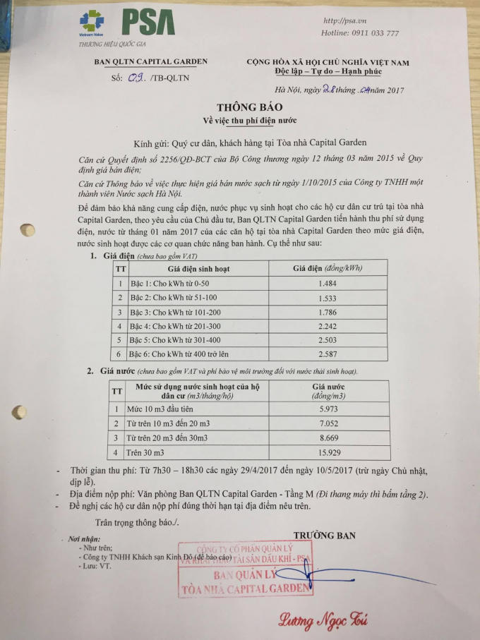 Giá điện nước được tính theo mức  bậc thang dành cho sinh hoạt hộ gia đình.