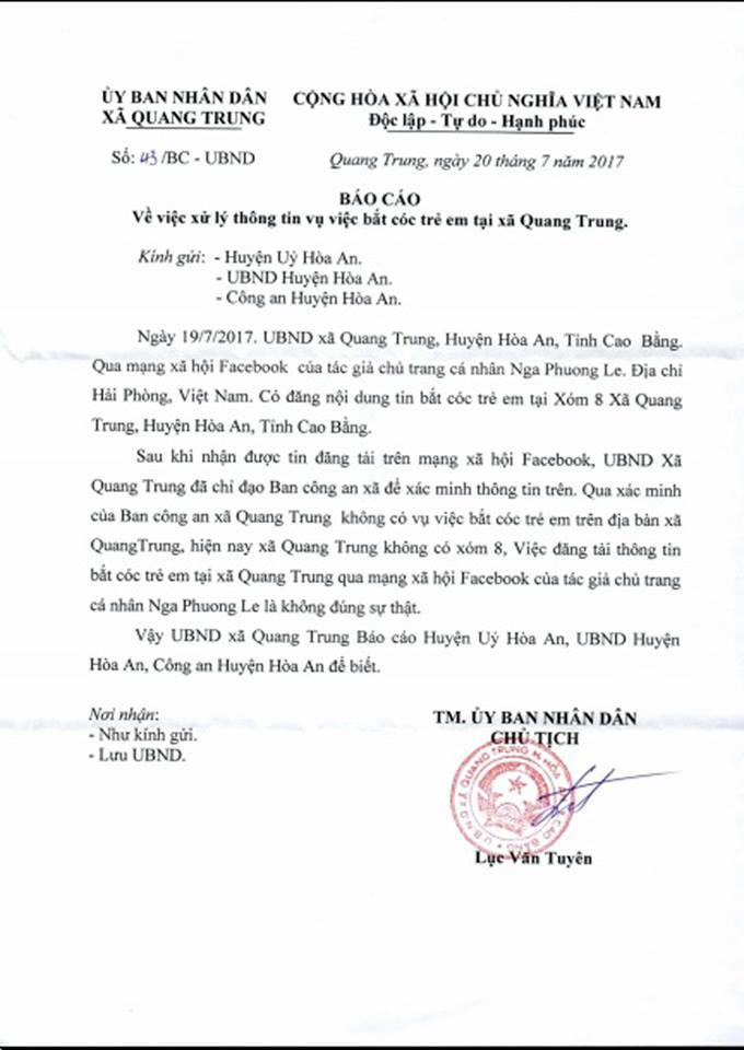 Hàng loạt trẻ bị bắt cóc, đánh đập ở Cao Bằng là tin đồn không có thật.