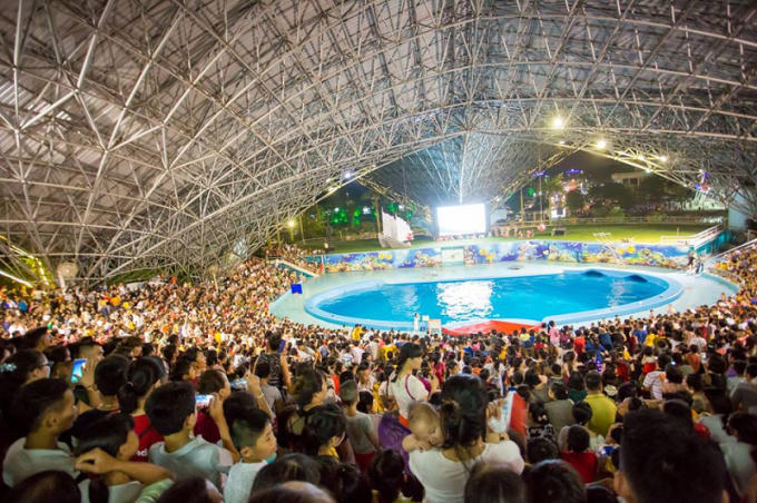 Cung biểu diễn cá heo luôn nhận được sự chú ý của đông đảo du khách thập phương.