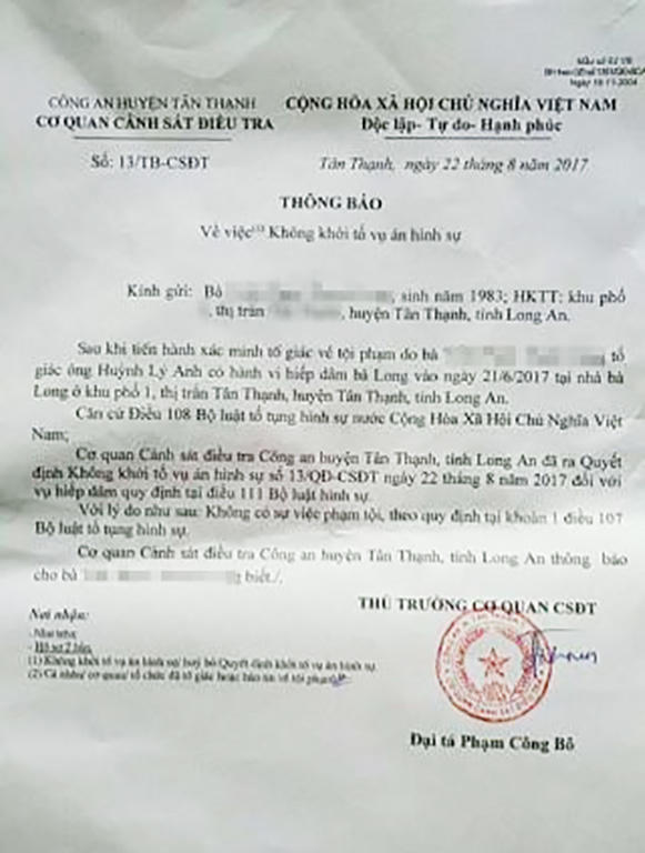 Quyết định không khởi tố vụ án của cơ quan điều tra.