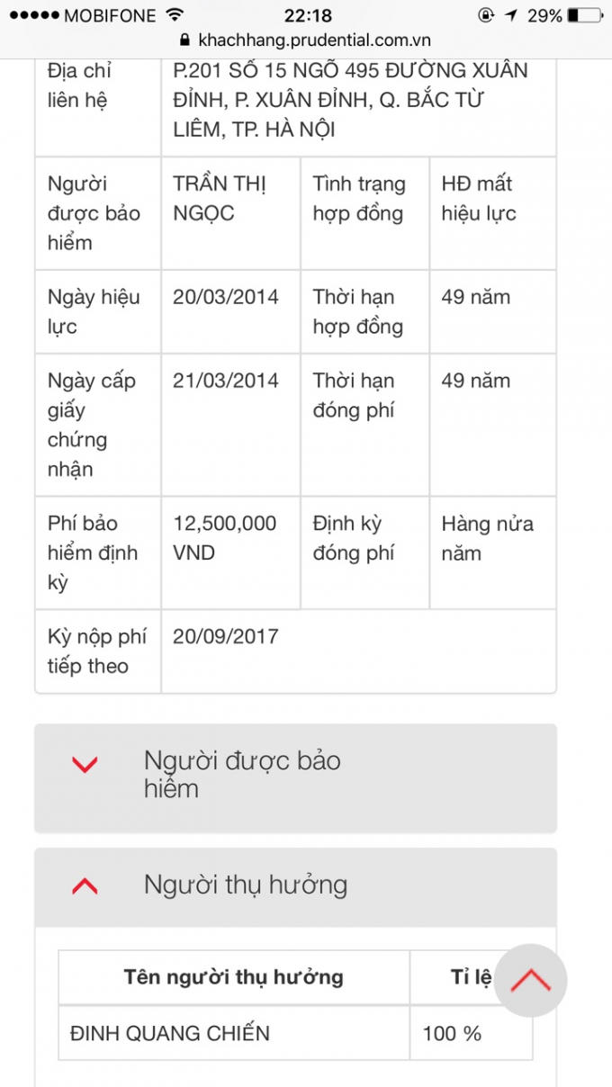 Người thụ hưởng bảo hiểm mà chị Ngọc đóng tiền lại là ông Đinh Quang Chiến.