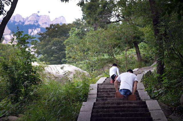 Tuy nhiên, do bàn tay quá đau vì phải chịu sức nặng của cả cơ thể trong một thời gian dài nên Gao đã phải dừng lại khi chạm tới độ cao 900m. (Ảnh: China Daily)