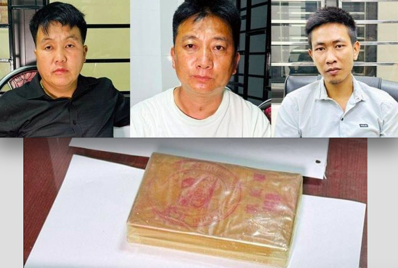 Nhóm đối tượng cùng tang vật ma tuý bị thu giữ.