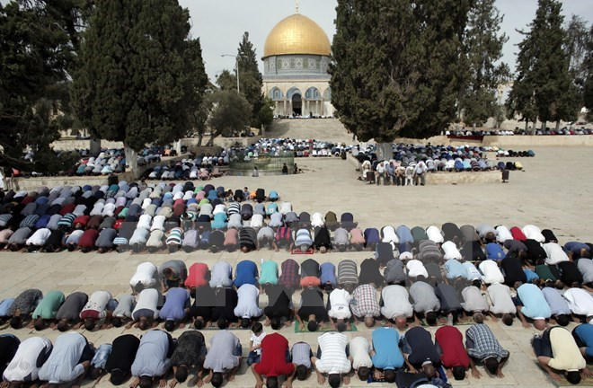 Các tín đồ Hồi giáo Palestine cầu nguyện tại đền Al-Aqsa.