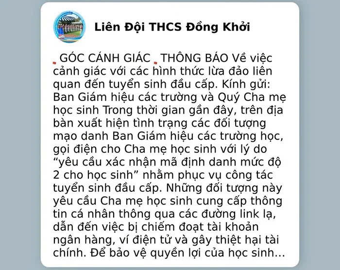 Cảnh báo chiêu lừa đảo phụ huynh về tuyển sinh đầu cấp tại TP.HCM.