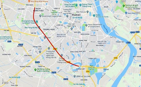 Sở GTVT Hà Nội đề nghị xen giải phân cách đường vành đai 3 từ Mai Dịch - Linh Đàm, dài gần 9 km. Ảnh: Google Maps.