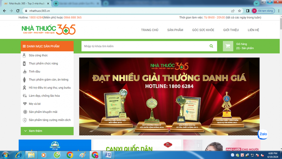 Website “nhathuoc365.vn” đăng bài tuyên truyền vi phạm. Ảnh chụp màn hình