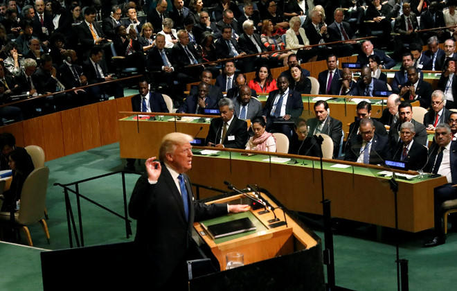Ông Trump phát biểu trước Đại Hội đồng Liên Hợp Quốc. Ảnh: Reuters.