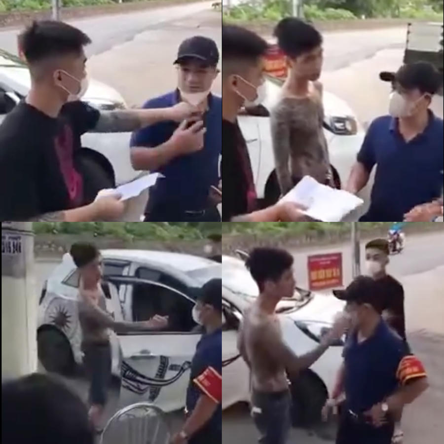 Hai đối tượng giật khẩu trang của cán bộ chốt kiểm dịch.