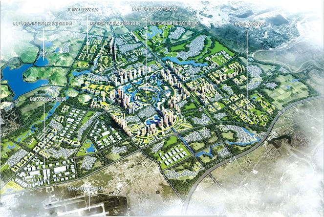 Phối cảnh tổng thể Quy hoạch chung xây dựng ĐTVT Sóc Sơn (Hà Nội) đến năm 2030.