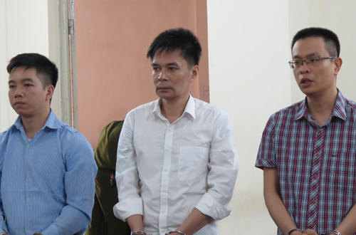 Ba bị cáo tại phiên tòa sơ thẩm hôm nay.