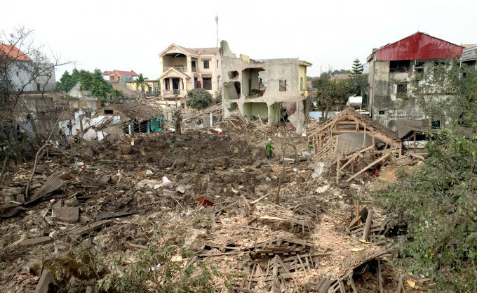 Khung cảnh tan hoang sau vụ nổ kinh hoàng sáng 3/1 tại thôn Quan Độ, xã Văn Môn, huyện Yên Phong, tỉnh Bắc Ninh.