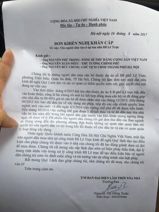 Đơn kiến nghị khẩn cấp của cư dân.