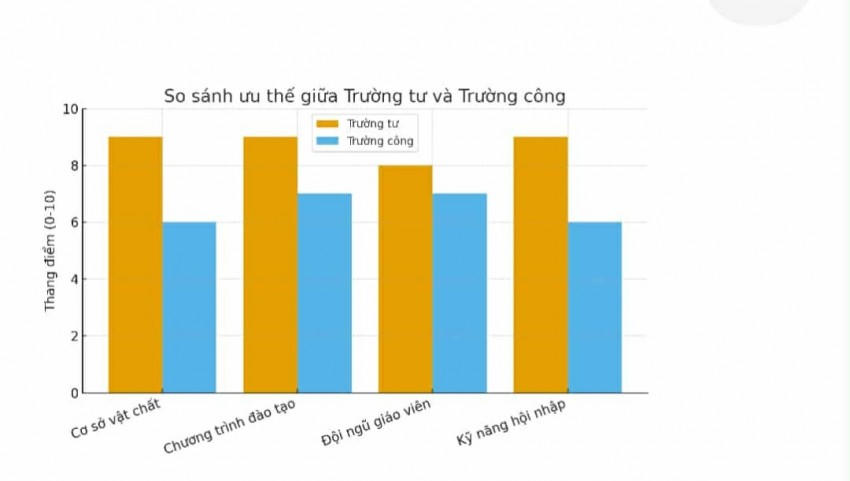 Biểu đồ so sánh ưu thế giữa trường tư và trường công.