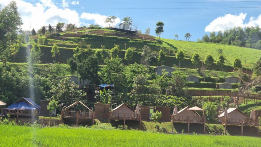 Toàn cảnh rừng sản xuất thuộc khu đất đồi Cha đã biến tướng xây dựng các hạng mục giống với khu homstay.