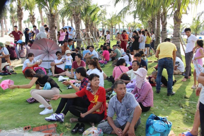 Các bãi cỏ cũng kín người.