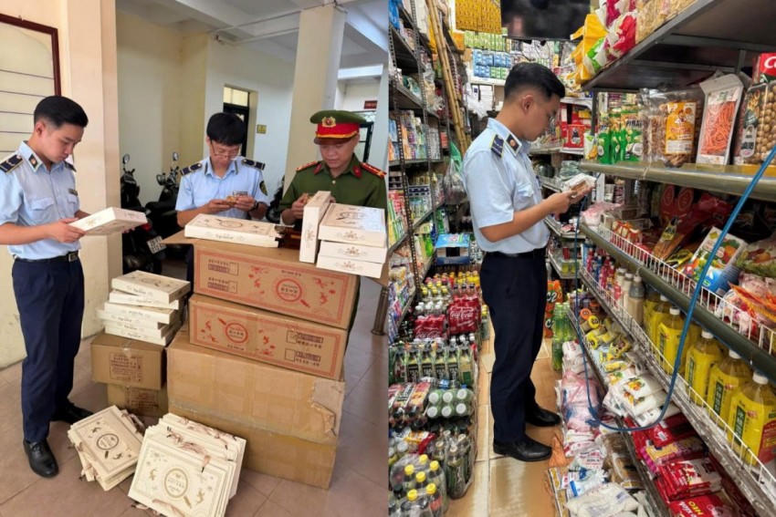 Lực lượng chức năng tiến hành kiểm tra hàng hoá có dấu hiệu vi phạm.