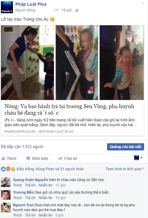 Nhiều độc giả bức xúc phản đối hành động của những cô giáo đánh trẻ ở trường mầm non Sen Vàng.