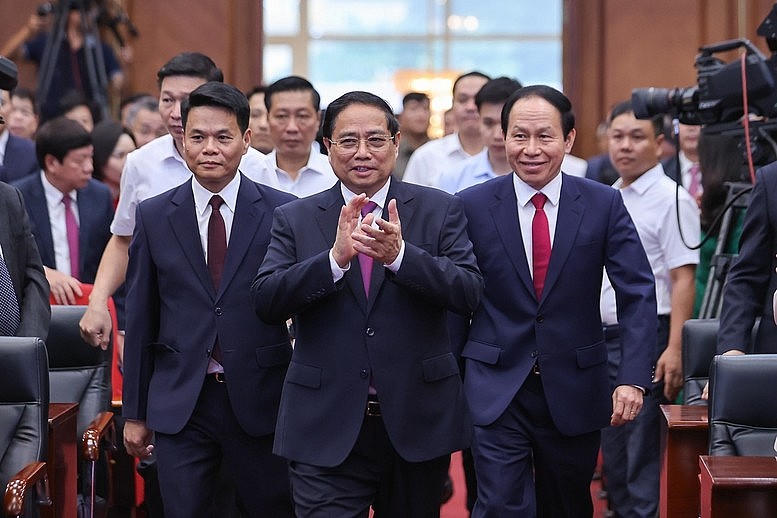Thủ tướng Chính phủ Phạm Minh Chính dự lễ công bố các nghị quyết, quyết định của Trung ương và địa phương về sáp nhập đơn vị hành chính tại TP Hải Phòng.