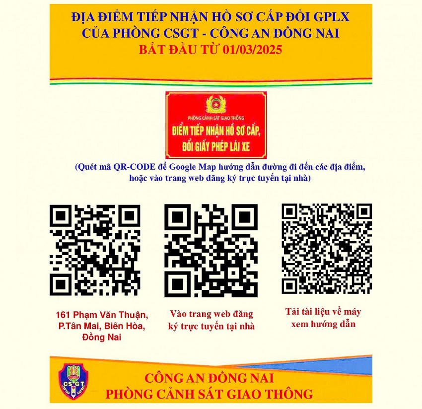 Phòng CSGT Công an tỉnh Đồng Nai triển khai mã QR dành riêng cho người dân có nhu cầu đổi, cấp lại giấy phép lái xe.