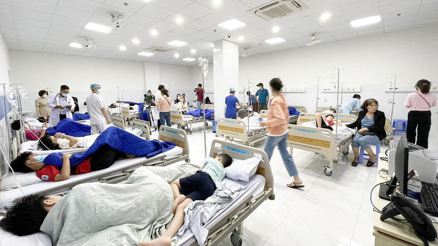 Các học sinh trường Ischool Nha Trang đang được điều trị tại Bệnh viện 22.12. Ảnh: BVCC