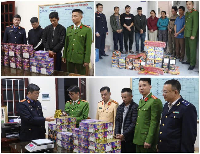 14 đối tượng cùng số lượng lớn pháo nổ bị thu giữ - Ảnh Công an Nghệ An.