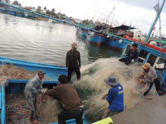 Ngư dân thu lưới sau mẻ cá đầu năm.