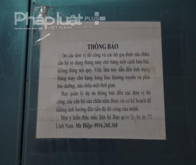 Một thông báo của Ban Quản lý về tình trạng xuống cấp của thang máy. Phía đơn vị này đổ lỗi cho người sử dụng?