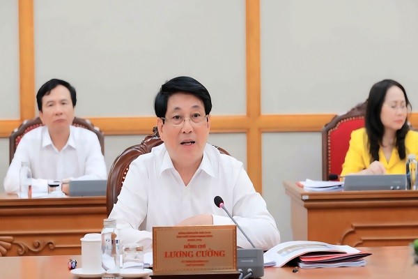 Ủy viên Bộ Chính trị, Chủ tịch nước Lương Cường phát biểu tại buổi làm việc.