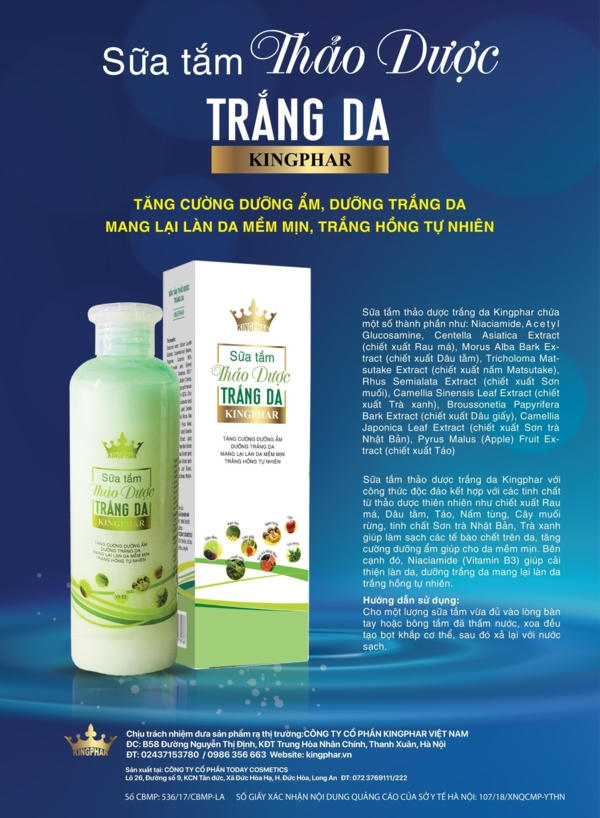 Sữa tắm thảo dược trắng da Kingphar với công thức độc đáo kết hợp với các tinh chất từ thảo dược thiên nhiên
