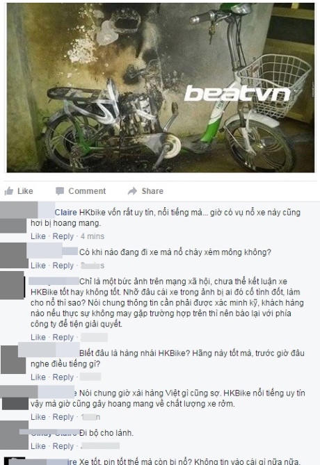 Cư dân mạng, người tiêu dùng bày tỏ sự hoang mang khi biết thông tin xe HKBike phát nổ.