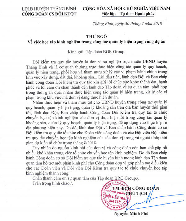 Thư ngỏ của Đội KTQT huyện Thăng Bình