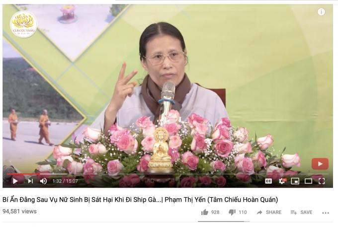 Ảnh chụp màn hình đoạn clip bà Yến giải thích nguyên nhân vụ thảm án.