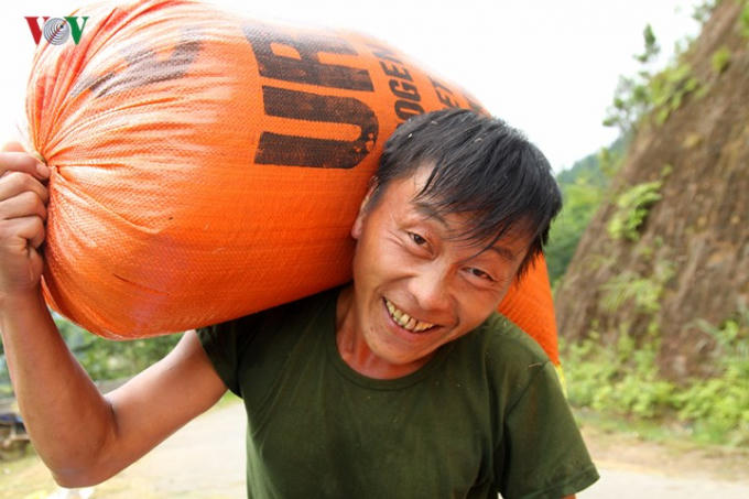 Ngoài vận chuyển lúa về nhà bằng sức người...