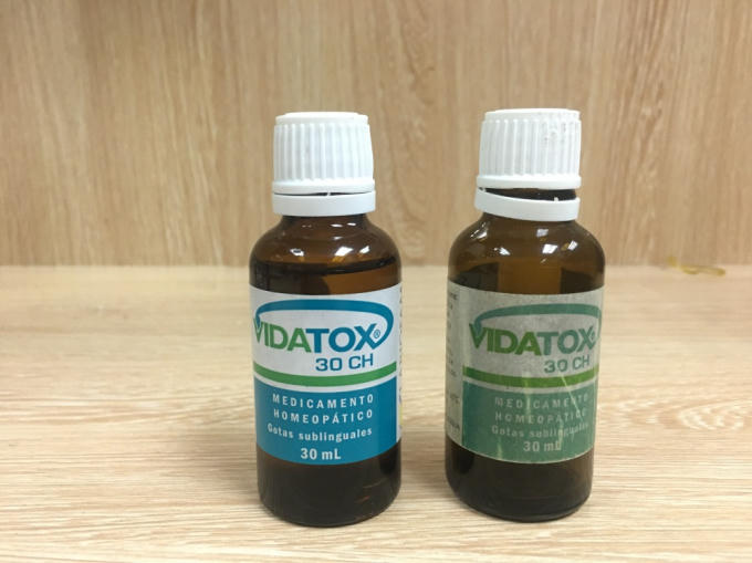 Các loại Vidatox 30CH nhãn xanh bị làm giả có nhiều màu xanh khác nhau.