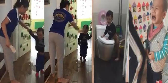 Vụ bạo hành trẻ nhỏ tại tường mầm non Sen Vàng. Ảnh: Cắt từ clip