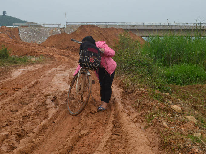 Học sinh khốn khổ lội bùn đến cây cầu mơ ước để đến trường.