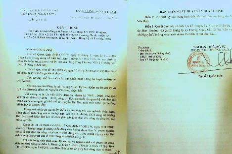 Quyết định khai trừ Đảng đối với ông Hợp do quan hệ bất chính dẫn đến nữ sinh mang thai