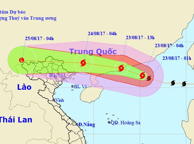 Vị trí và hướng di chuyển của bão số 6 (Ảnh: NCHMF).