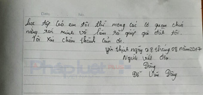 Đơn kêu cứu từ gia đình em Hà sau khi trở thành nạn nhân của bút phê "lạ". (Ảnh: A.Thắng)