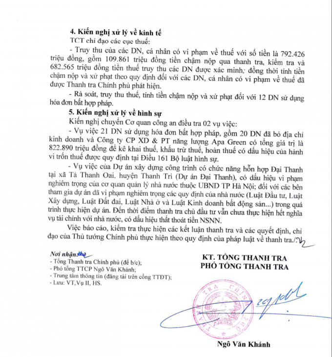 Kiến nghị xử lý hình sự vụ việc Dự án Đại Thanh