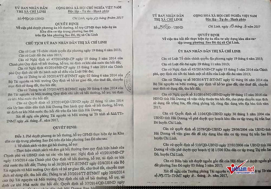 Quyết định thu hồi đất của ông Hiền.
