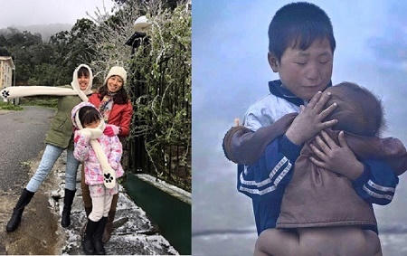 Hai hình ảnh đối lập giữa du khách và những đứa trẻ vùng cao.